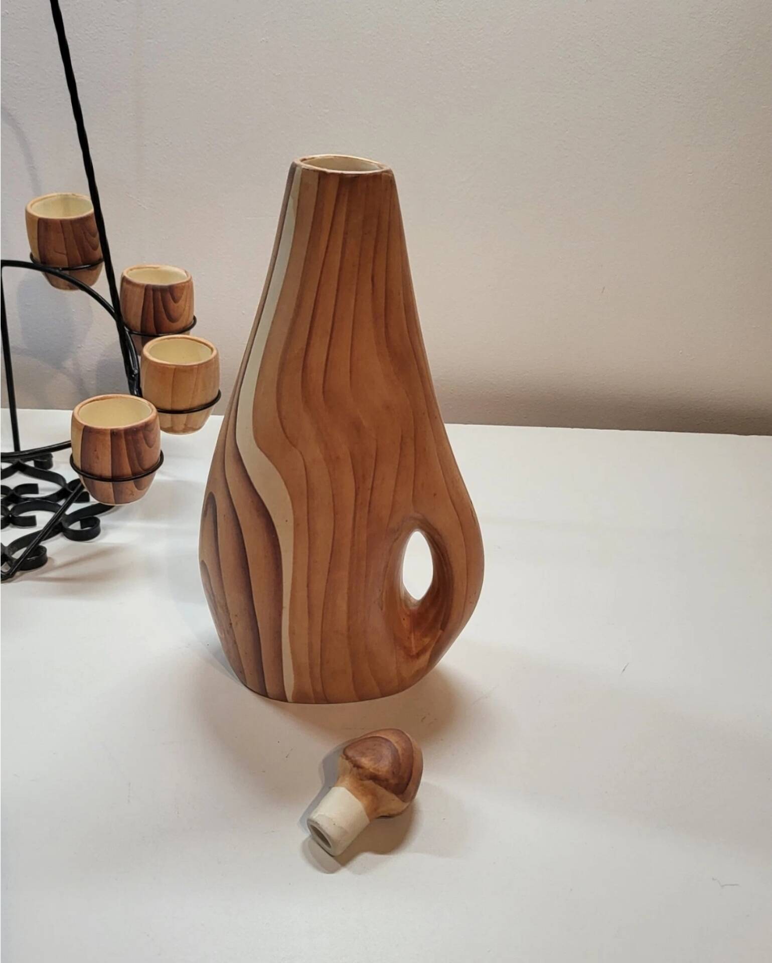 Liqueur service Vallauris ceramic faux wood