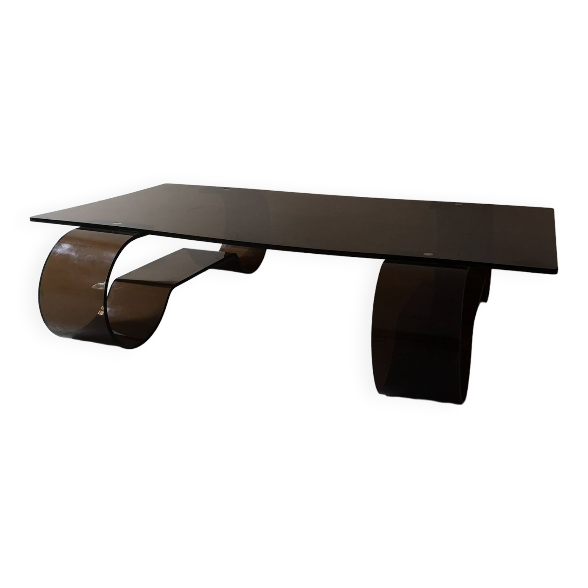 Coffee table in smoked brown plexiglass, roche bobois 1970