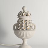 White Ceramic Table Lamp with Flower Motif, Italy 1960s