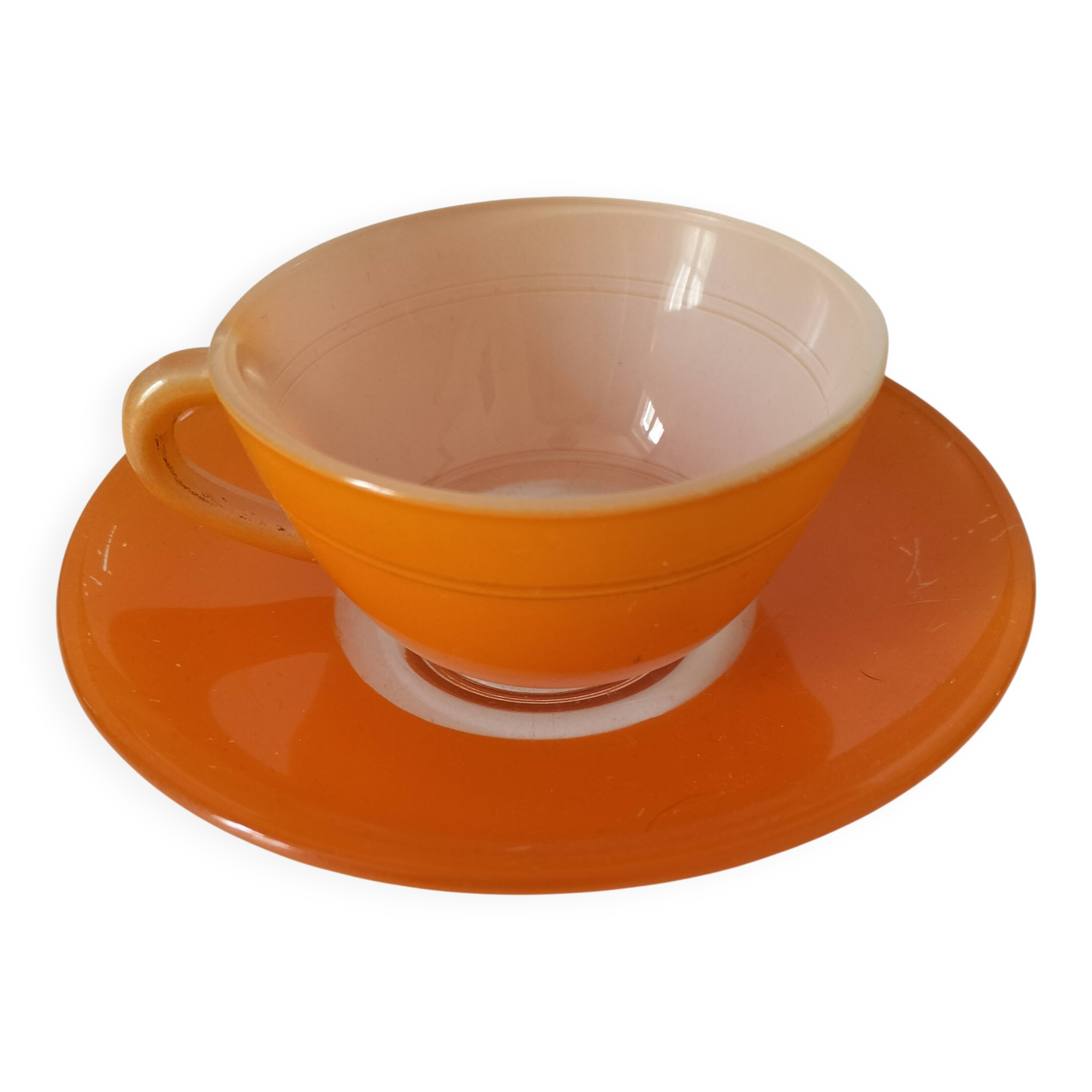 Duralex orange cup and saucer – vintage 70s design