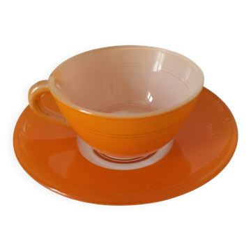 Duralex orange cup and saucer – vintage 70s design