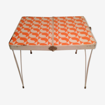Table folding legs Eiffel 2 trays orange vintage 70s