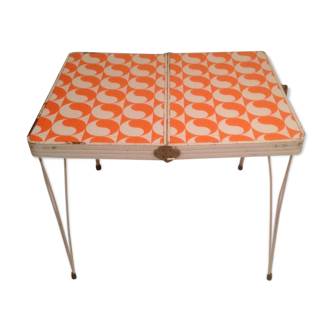 Table folding legs Eiffel 2 trays orange vintage 70s