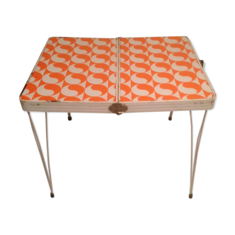 Table pliante pieds Eiffel 2 plateaux années 70 orange vintage