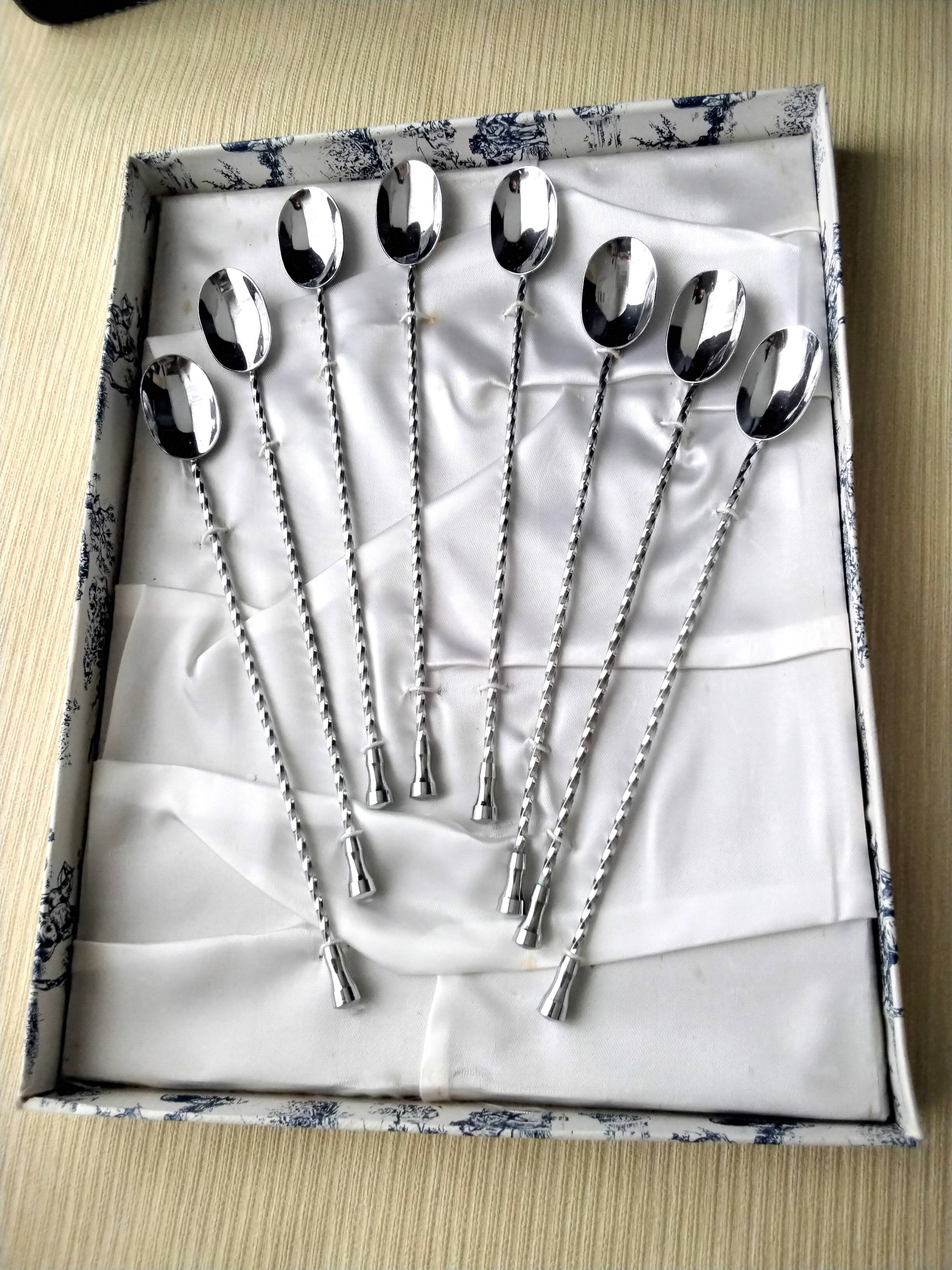Set of 8 stainless steel mazagran, cocktail and ice spoons