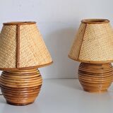Paire de lampes en bambou et osier