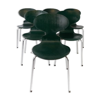 Set of five dark green Ant chairs, model 3101, designed by Arne Jacobsen, 1960s