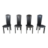 Vintage black leather dining chairs, set of 4, 1980s