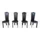 Vintage black leather dining chairs, set of 4, 1980s