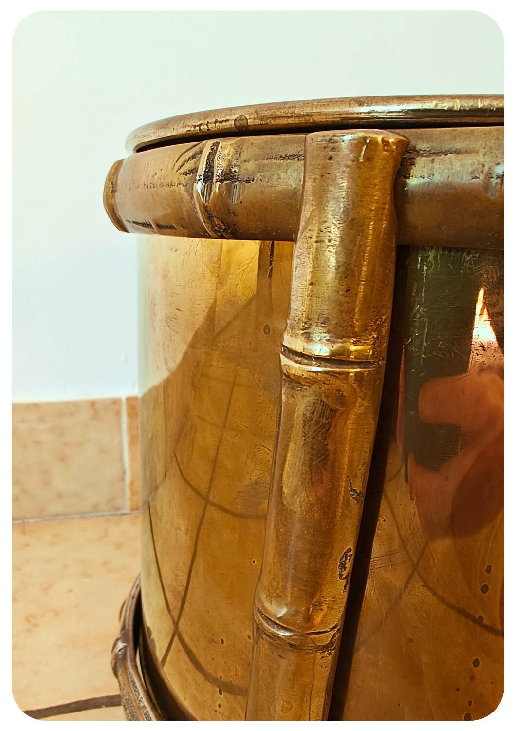 Pot de fleurs vintage en laiton faux bambou Maison Bagues