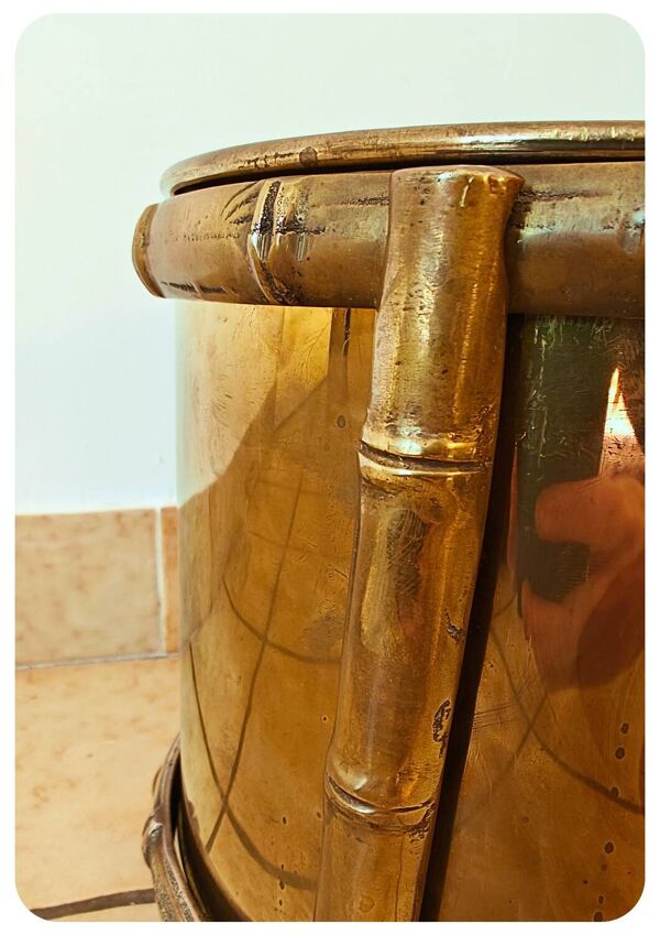 Pot de fleurs vintage en laiton faux bambou Maison Bagues