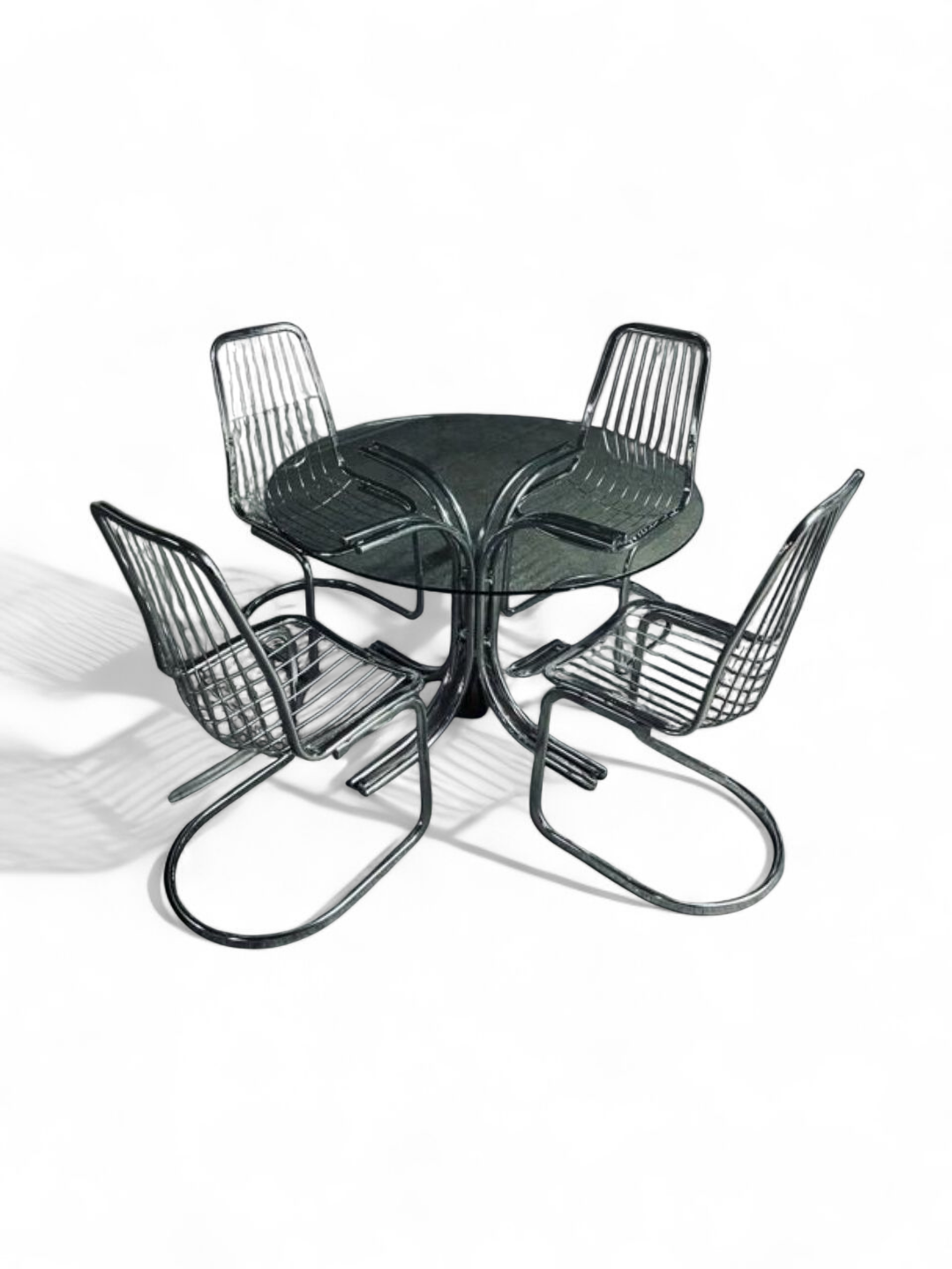 Dining table + 4 chrome chairs – Circa 1970