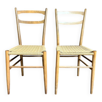 Duo de chaises vintage avec cordage, meubles sièges anciens