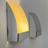 Pair of vintage wall lights, chrome-plated metal and frosted glass, France, 1980