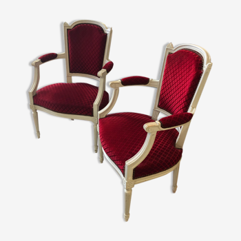 Pair convertible armchairs vintage Louis XVI style