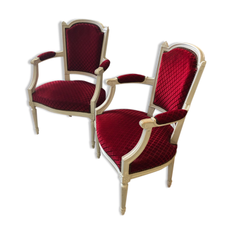 Pair convertible armchairs vintage Louis XVI style