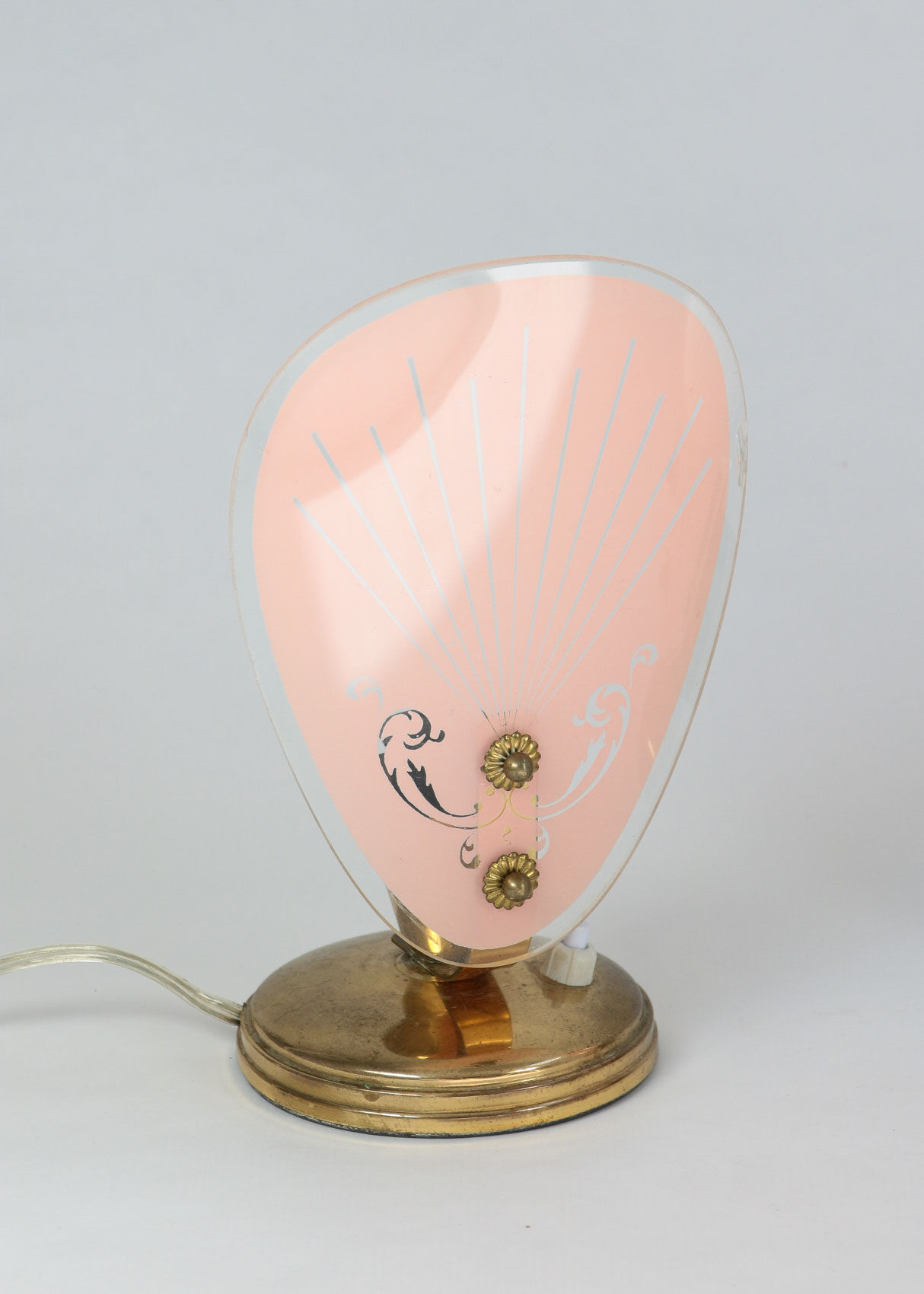 Set of 2 mid-century pink glass table lamps, 1950s
