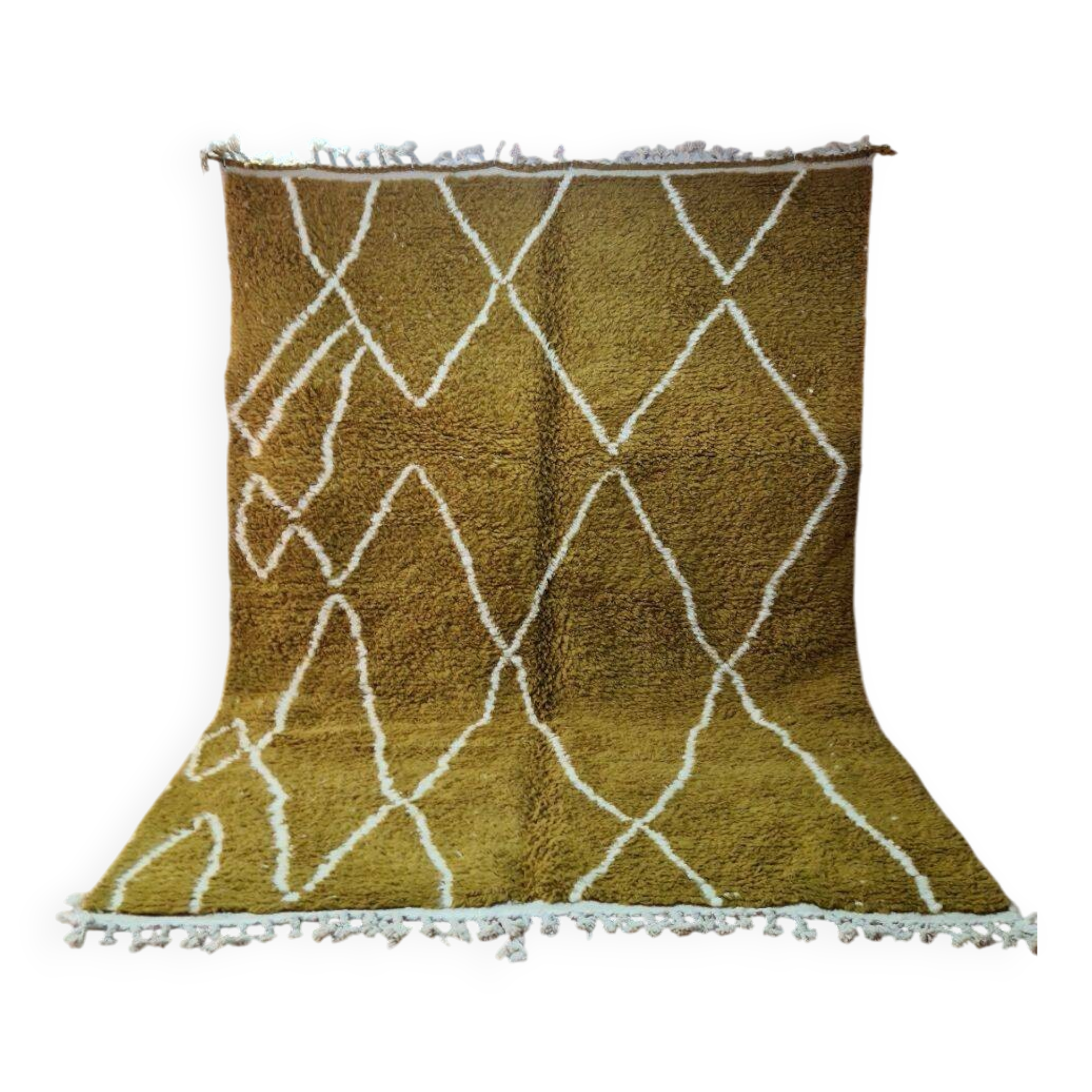 Mustard Beni Ouarain Rug - White Diamond Pattern - Natural Wool -