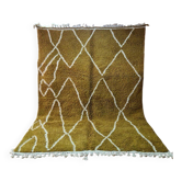 Mustard Beni Ouarain Rug - White Diamond Pattern - Natural Wool -