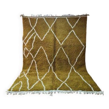 Tapis Beni Ouarain Moutarde - Motifs Losanges Blancs - Laine Naturelle -
