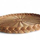 Rustic French Provence Large Round Handled Wicker Tray, France