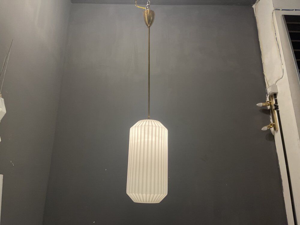 Opaline Glass Pleated Light Pendant, 1950s