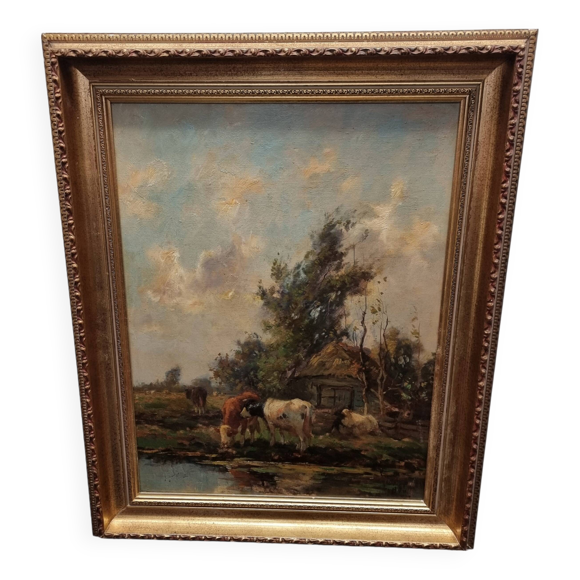 Cows Along The Water Arend Van De Pol, 1st Half Of The 20th Century