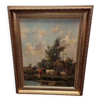 Cows Along The Water Arend Van De Pol, 1st Half Of The 20th Century