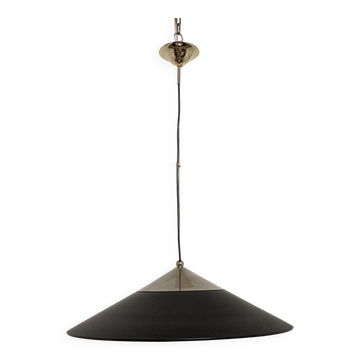 XXL marmorite black saucer pendant light by Stilnovo, Italy circa 1970.