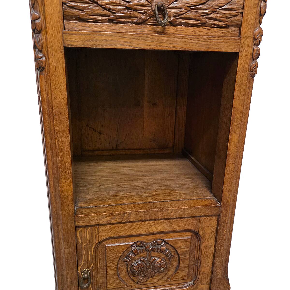 Table de chevet française en chêne, fin des années 1800