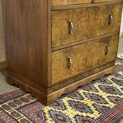 1950s English sideboard with drawers, Art Deco style, in walnut burl.