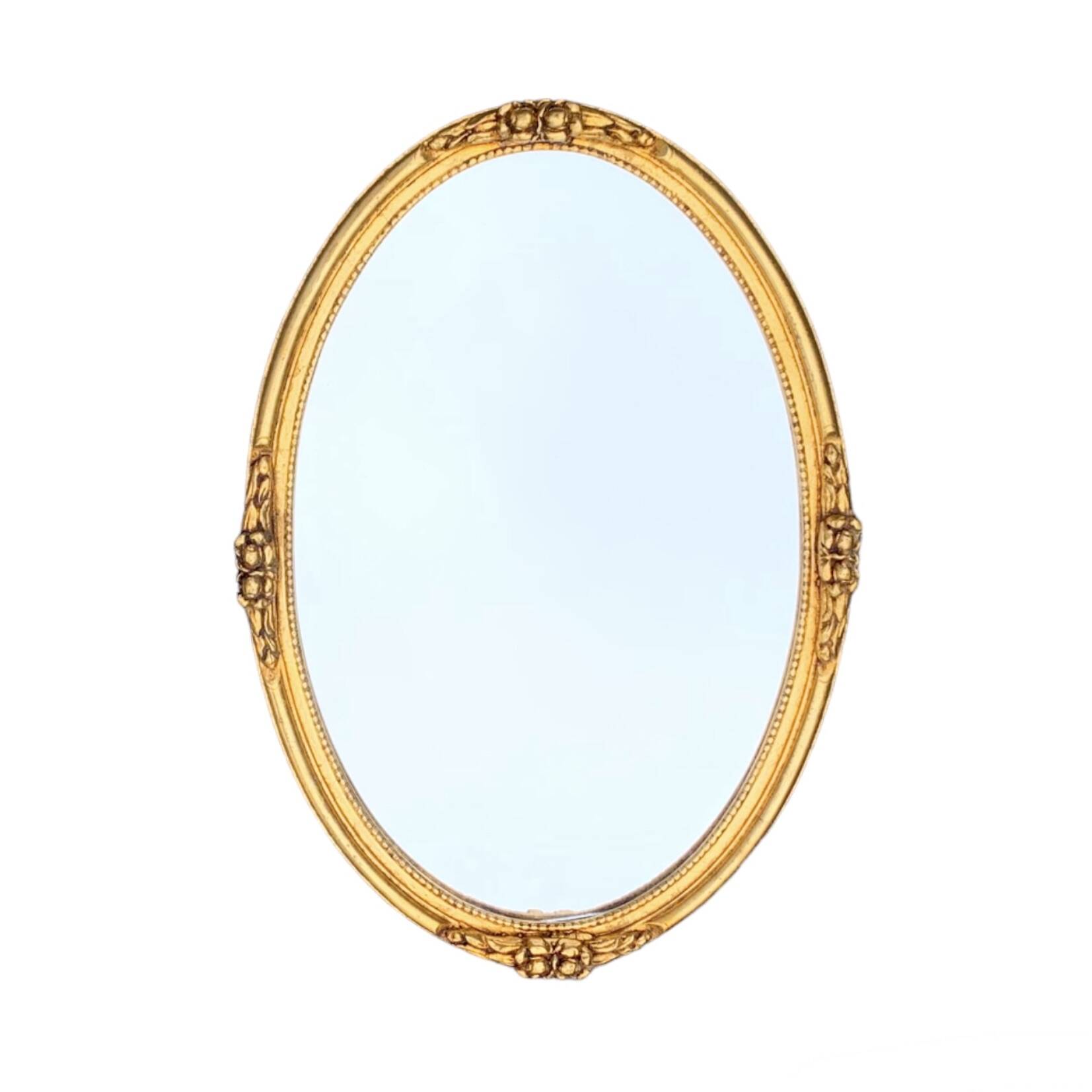 Ancien miroir mural ovale en résine dorée - 63 cm