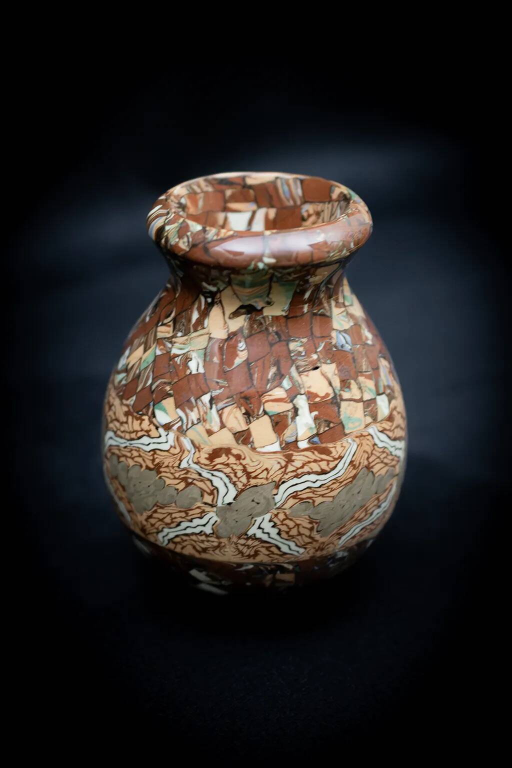 Glazed ceramic vase in mixed brown and beige earth by Jean Gerbino.