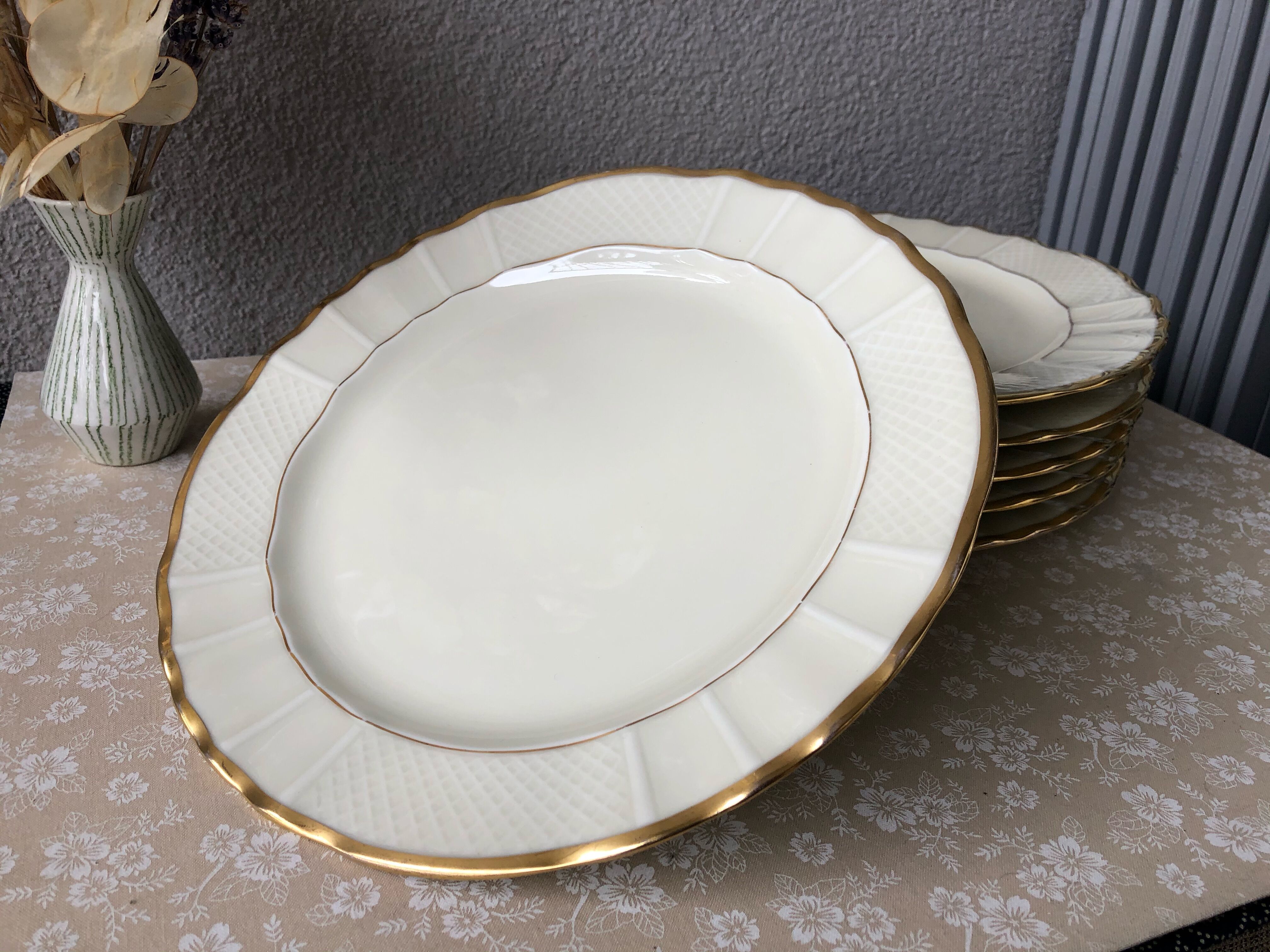 Set of six plates Limoges B-C ivory and gold art deco