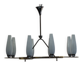 Eight-light chandelier in glass and brass, France circa 1960.