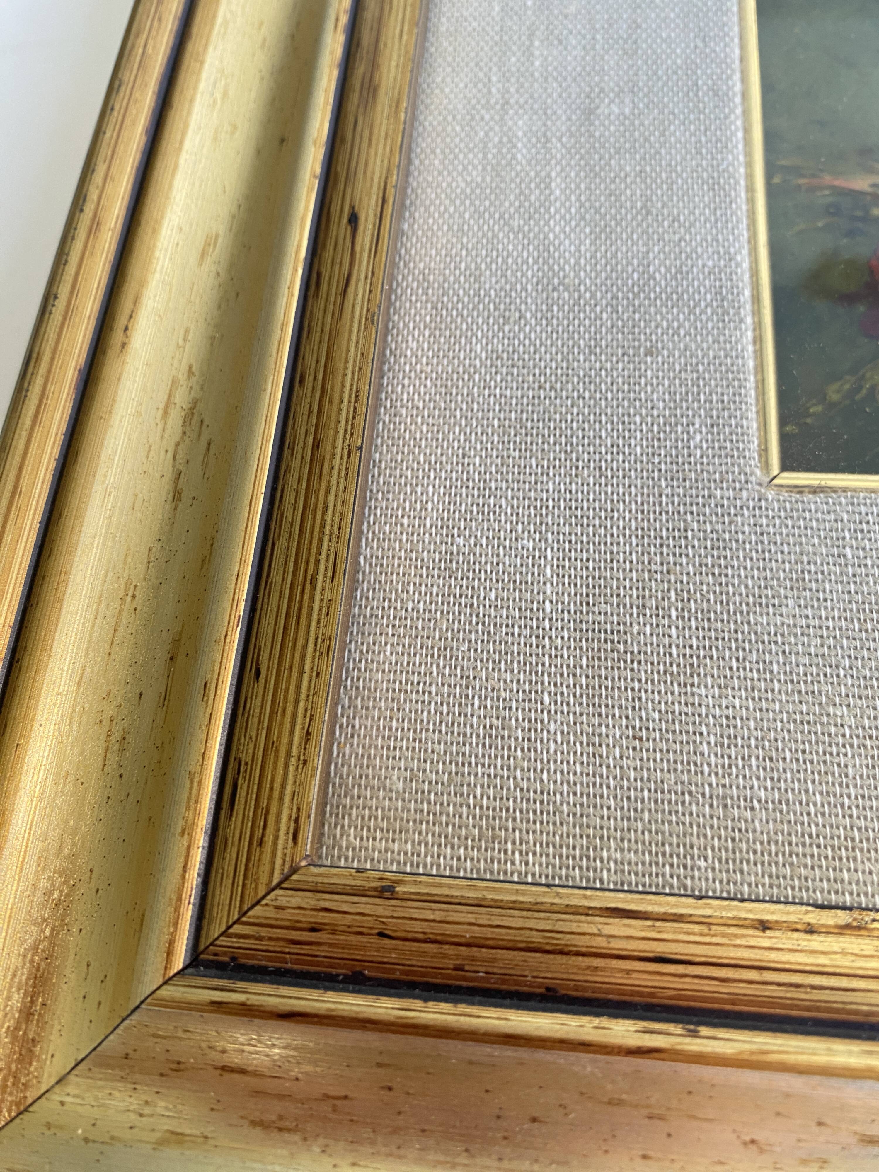 Still life oil, glazed wooden frame