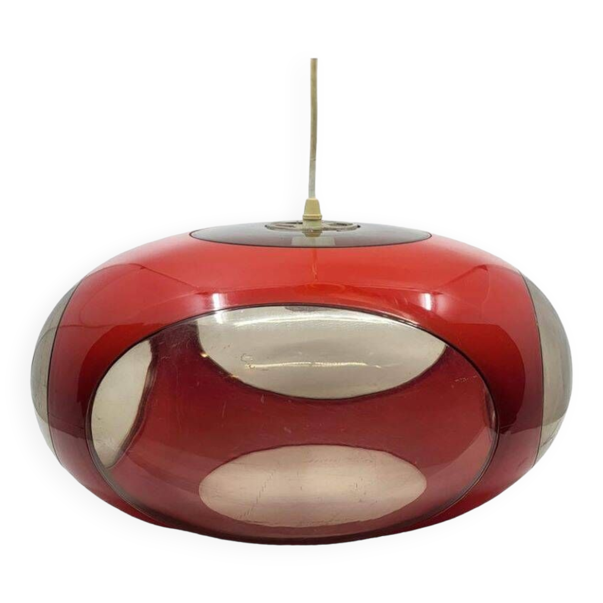 Massive Belgium red plexiglass UFO Space Age pendant light, 1970