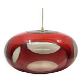 Massive Belgium red plexiglass UFO Space Age pendant light, 1970