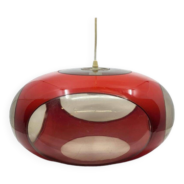 Massive Belgium red plexiglass UFO Space Age pendant light, 1970