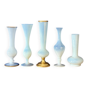 5 soliflores, vases anciens - opaline