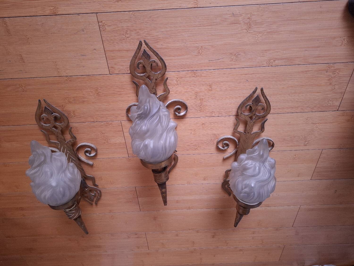 3 gold metal torchere wall lights