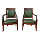 Paire de fauteuils de style Empire en acajou et cuir vert