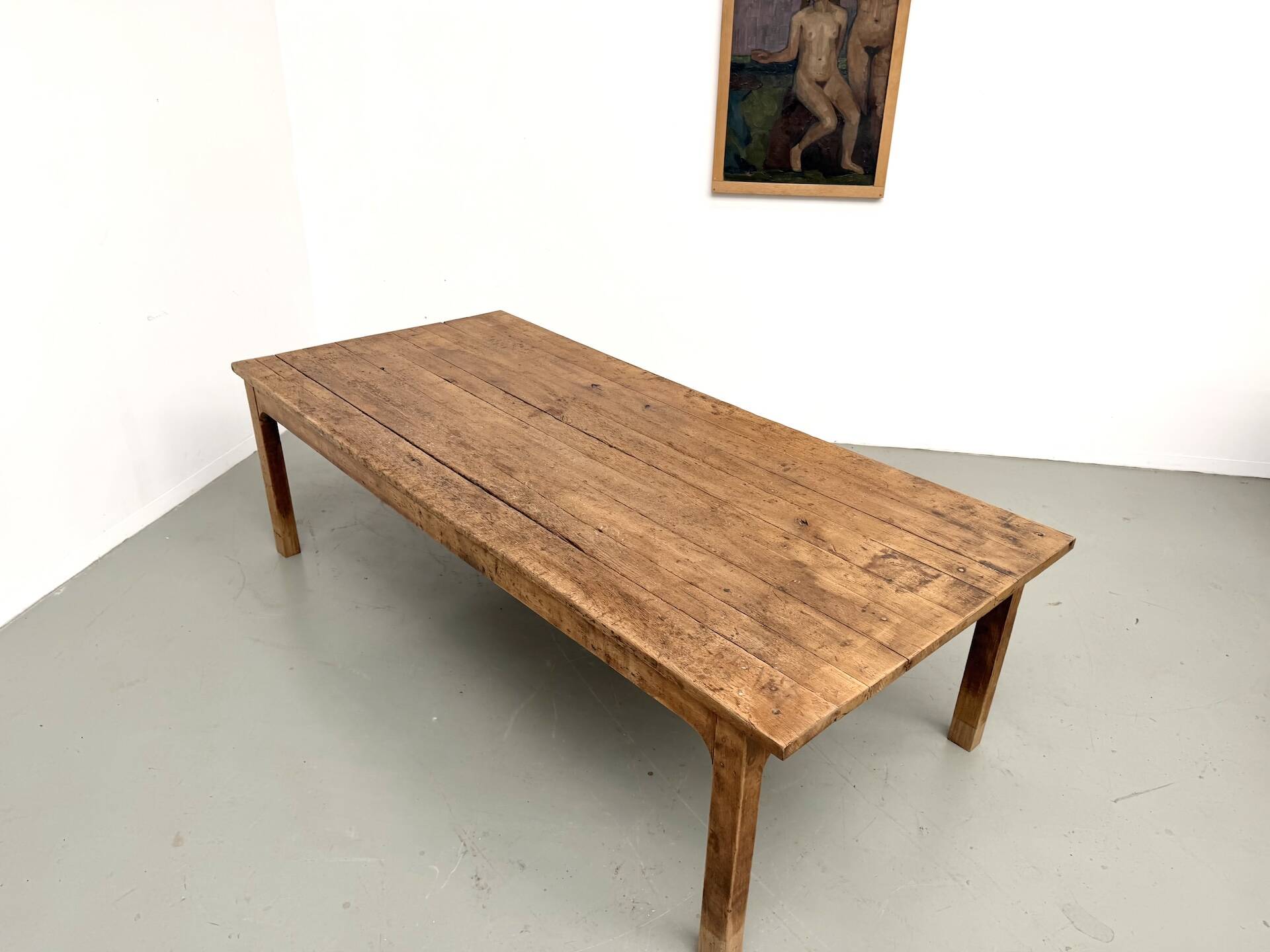 Large brutalist farmhouse table in solid oak from the 1950s.