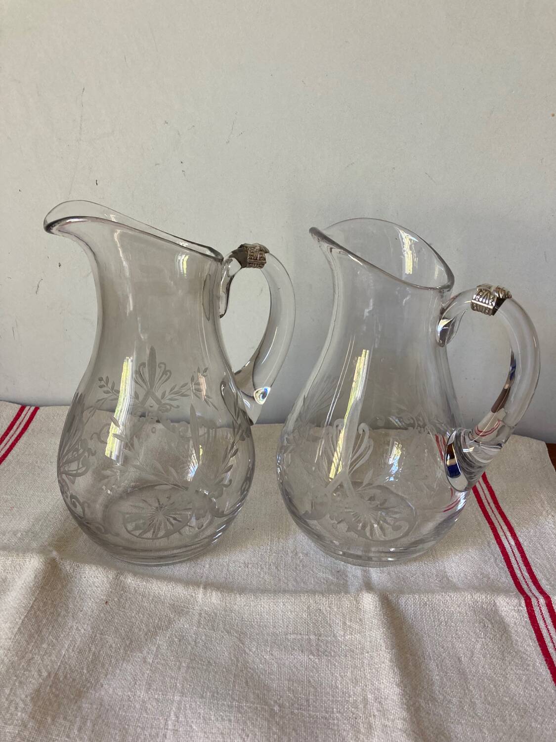 2 carafes en cristal et argent massif