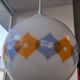Suspension ball in opaline white geometric patterns orange and blue years 60/70