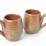 Pair of stoneware mugs – Vintage handmade ceramics – Speckled brown tones