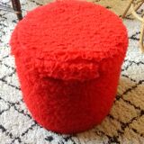 Pouf storage chest moumoute red vintage 1972 faux fur