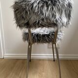 Vintage chair, gray long-haired synthetic fur