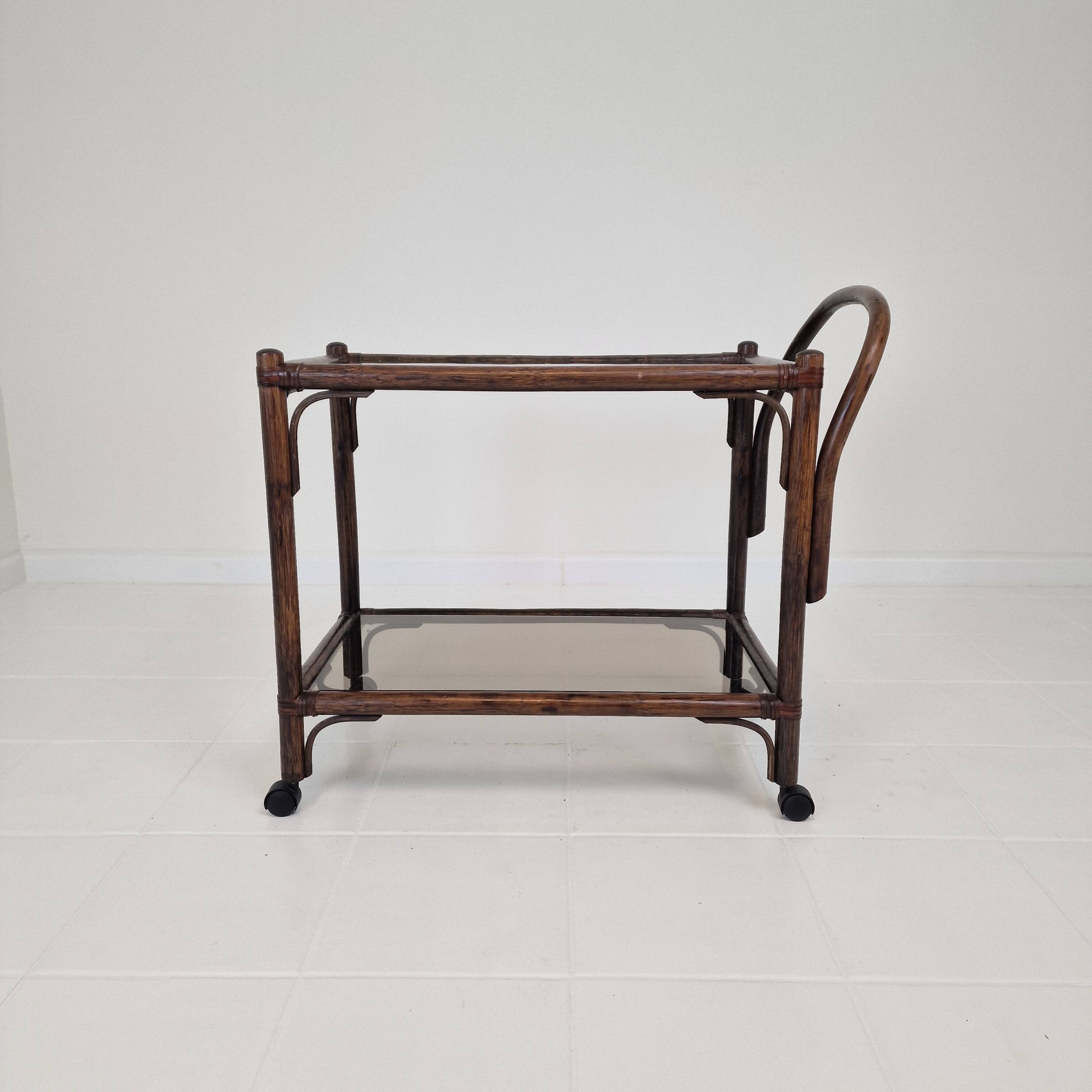 Italian Bas Card or Trolley in Bentwood and Smoked Glass, 1970's