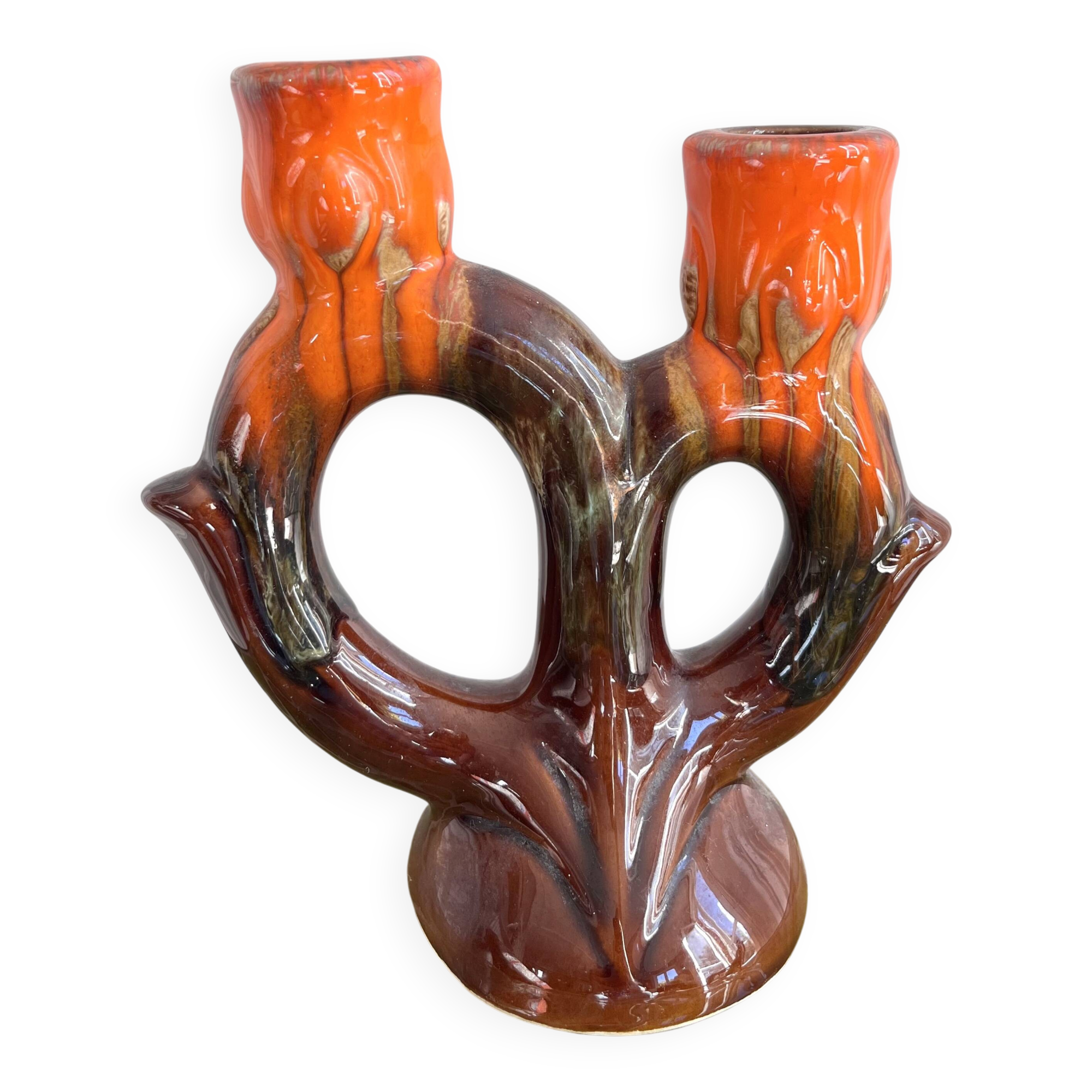 1960s ceramic two-branch candlestick chandelier